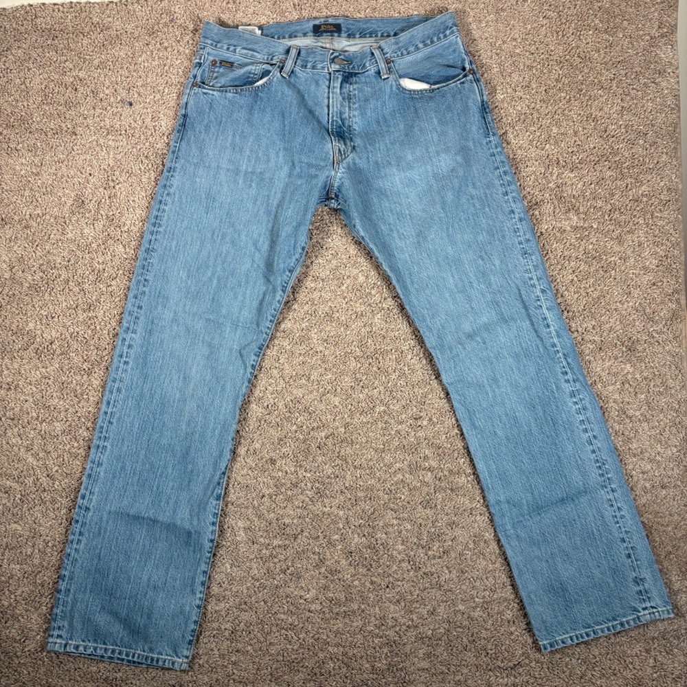 Polo Ralph Lauren Hampton Relaxed Straight Jeans Mens 34x32 Light Wash Blue